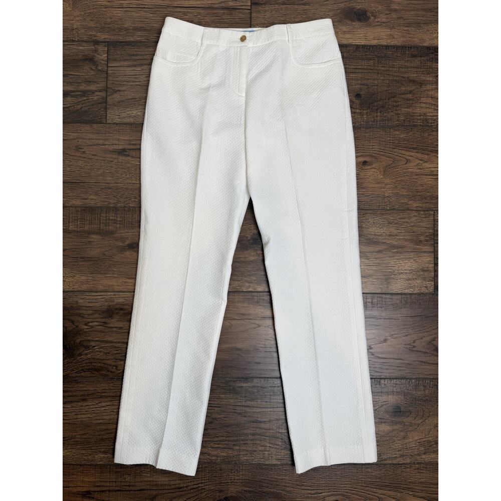J.McLaughlin Quilted Texture White Ankle Straight Leg Pants Gold Button Sz 6